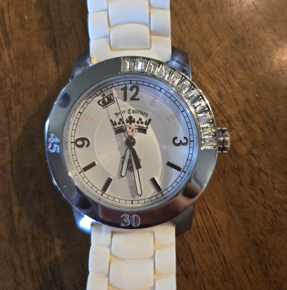Juicy Couture White and Silver Watch with Crystal Accents